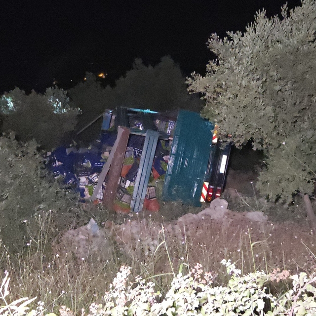 Bursa'da biber yüklü kamyon şarampole devrildi