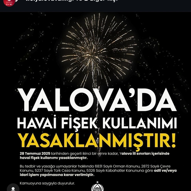 Yalova'da havai fişek kullanımı yasaklandı