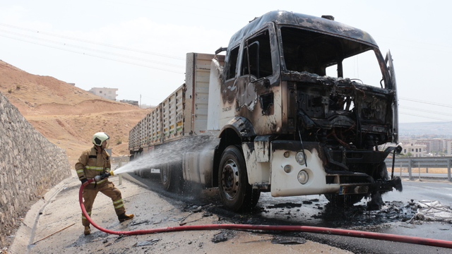 Şırnak'ta seyir halindeki tır yandı
