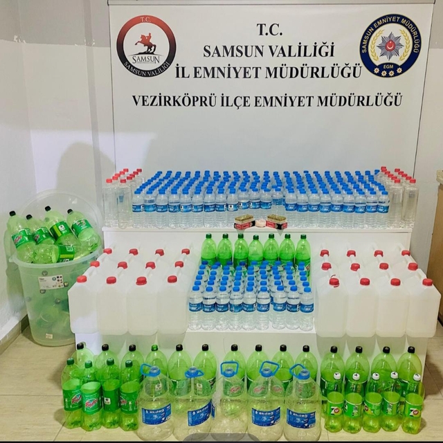 Samsun'da sahte içki operasyonunda 159 litre etil alkol ele geçirildi