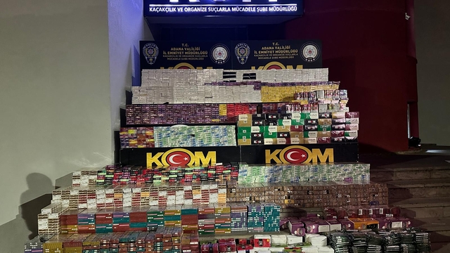 Adana'da kaçak 18 bin 310 paket sigara ve 34 bin paket pipo tütünü ele geçirildi