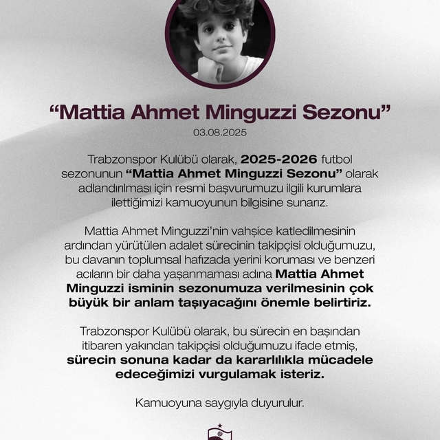 Trabzonspor'dan 'Mattia Ahmet Minguzzi Sezonu' başvurusu