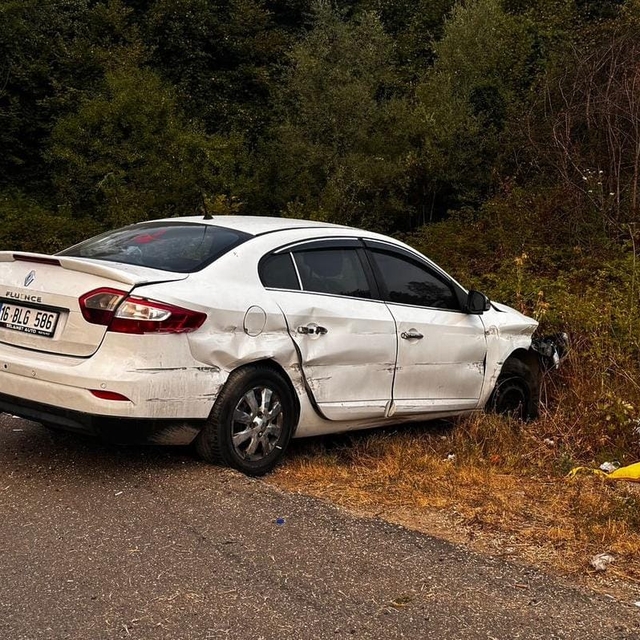 Kamyonetin sıkıştırdığı otomobil ağaçlık alana savruldu; 5 yaralı