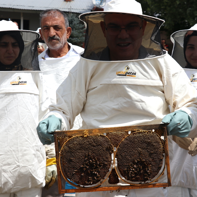 Ağrı Valisi Koç, kadın arıcılarla bal hasadı yaptı