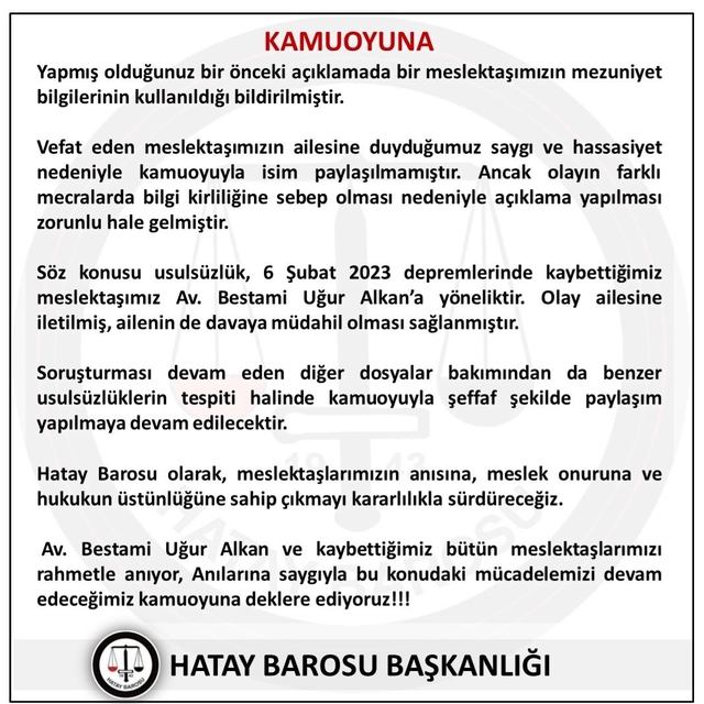 Hatay'da depremde ölen avukatın diplomasıyla sahte kayıt yapmışlar