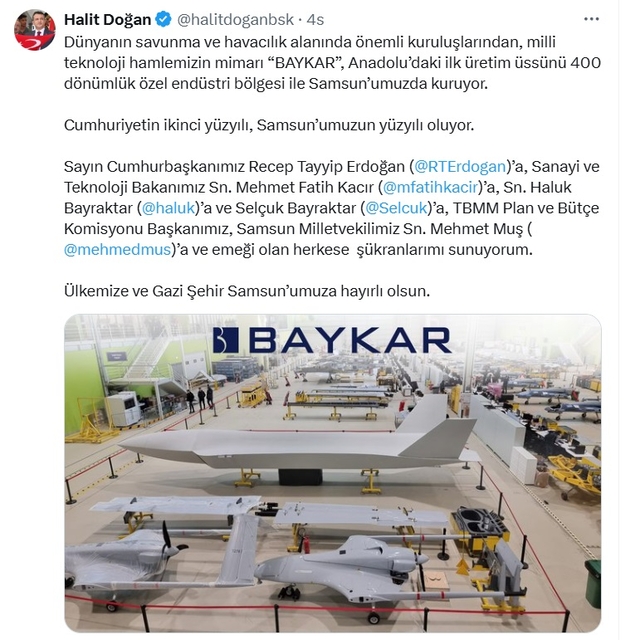 BAYKAR, Anadolu'daki ilk üretim üssünü Samsun'a kuruyor