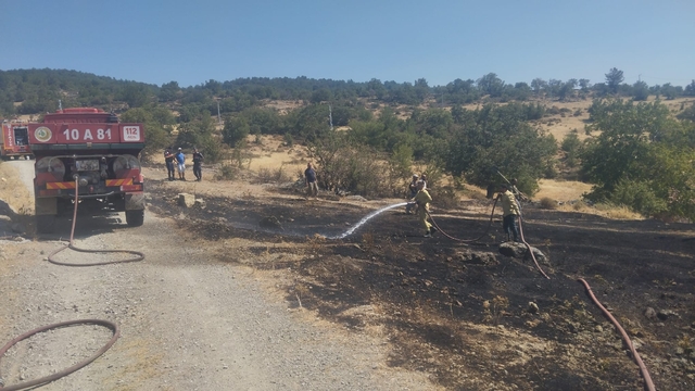 Balıkesir'in Burhaniye kırsalında çıkan arazi yangını söndürüldü