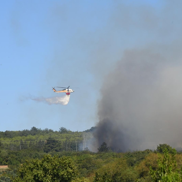 Çanakkale'de tarım arazisinde çıkan yangına havadan ve karadan müdahale edi...