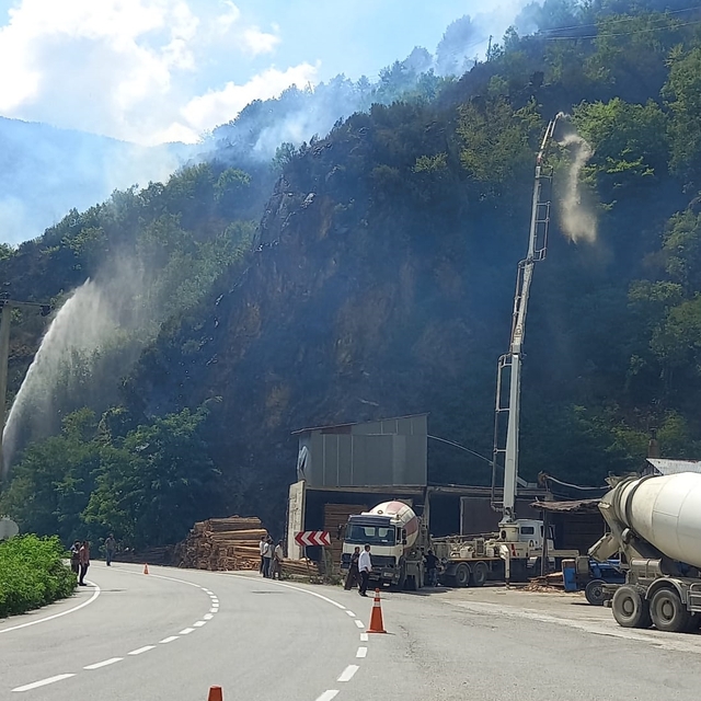 Gümüşhane'de çıkan örtü yangınına müdahale ediliyor
