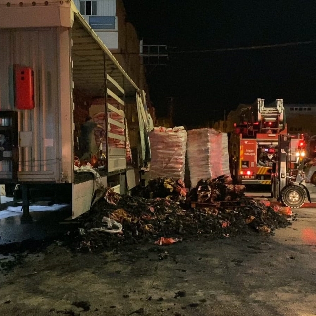 Bursa'da mangal kömürü yüklü TIR'da yangın