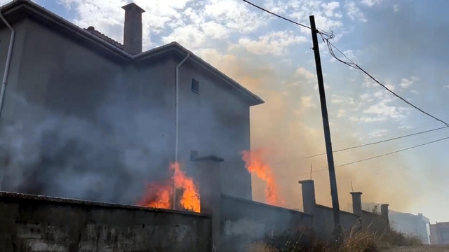 Tekirdağ'da ot yangınında alevler evlere sıçradı (2)