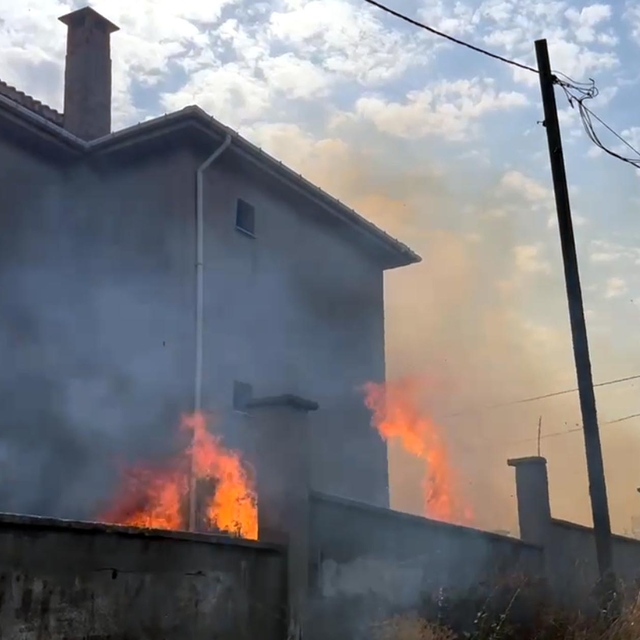 Tekirdağ'da ot yangınında alevler evlere sıçradı (2)