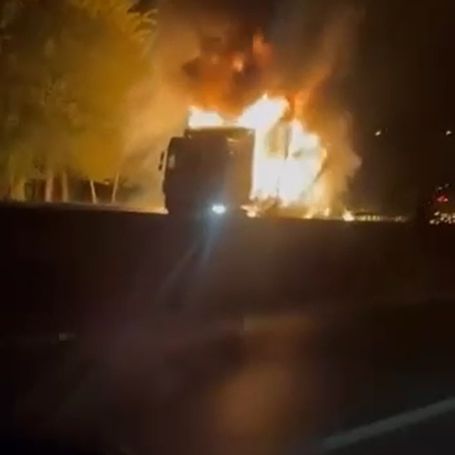 Samsun'da seyir halindeki TIR'da çıkan yangında alevler ağaçlara sıçradı