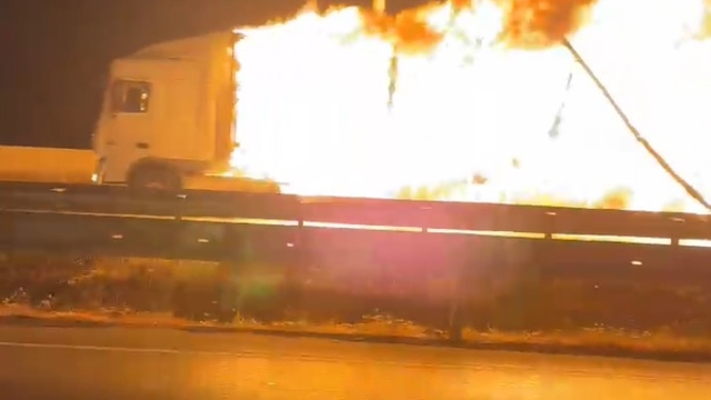 Samsun'da seyir halindeki TIR'da çıkan yangında alevler ağaçlara sıçradı (2)
