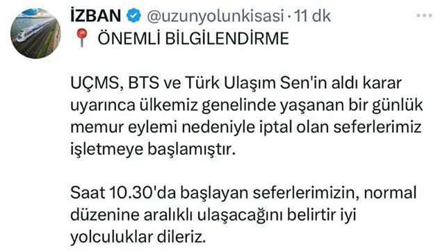İZBAN seferleri, memurların iş bırakma eylemi nedeniyle iptal edildi (2)