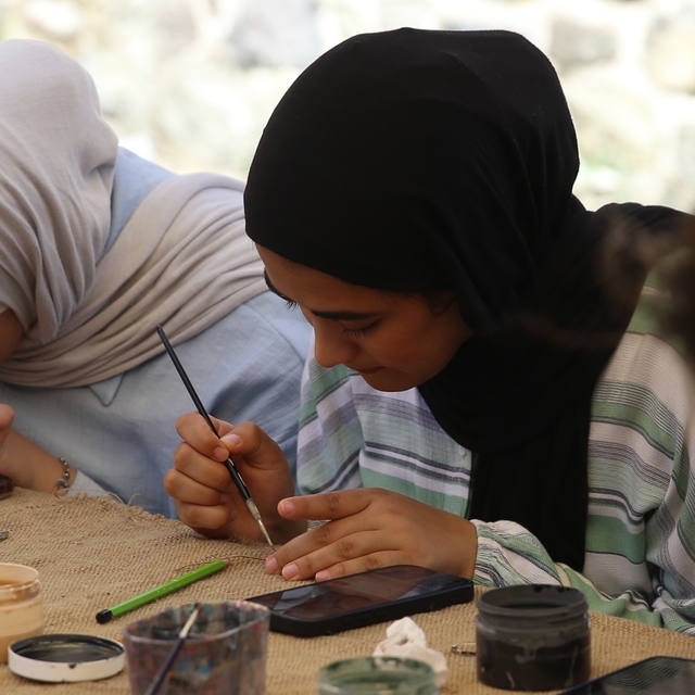 Erzurum'da Kültür Yolu Festivali'nin sanat atölyeleri Filistinli öğrenciler...