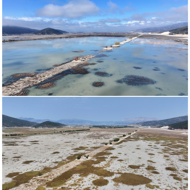 Kuraklığın etkilediği Avlan Gölü'nün mevsimsel değişimi görüntülendi
