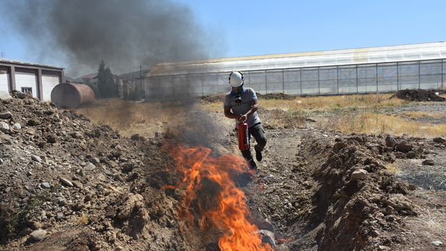Gümüşhane'de iş kazalarında yangın söndürme tatbikatı yapıldı