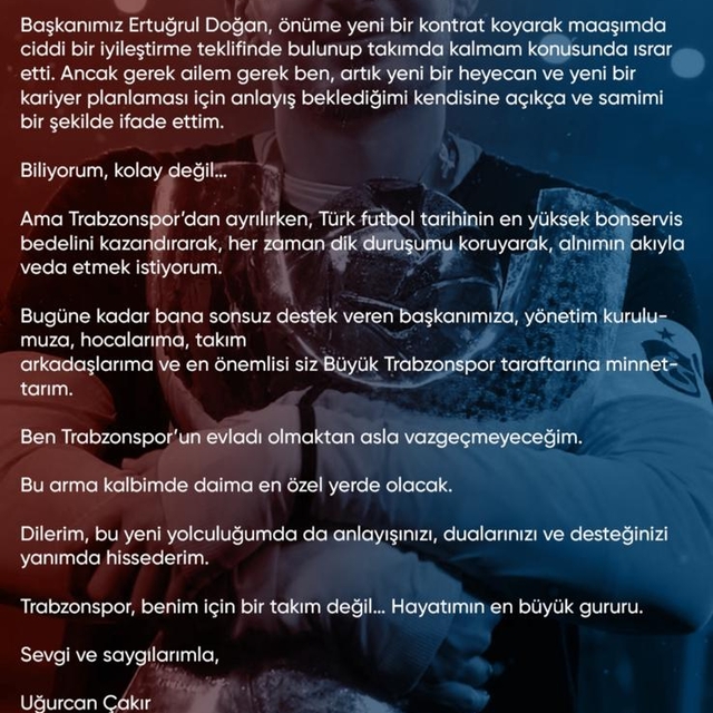 Uğurcan Çakır'dan veda paylaşımı