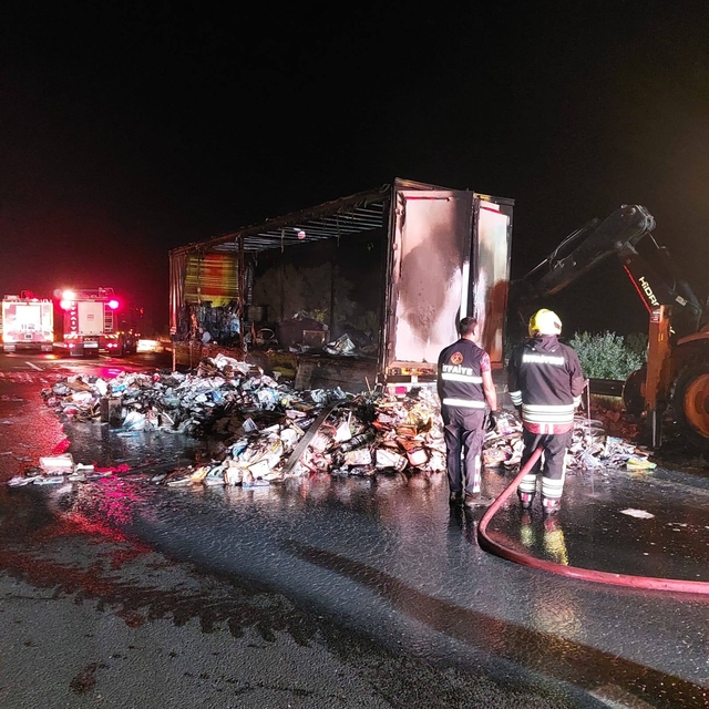 Bolu'da kitap yüklü TIR yandı