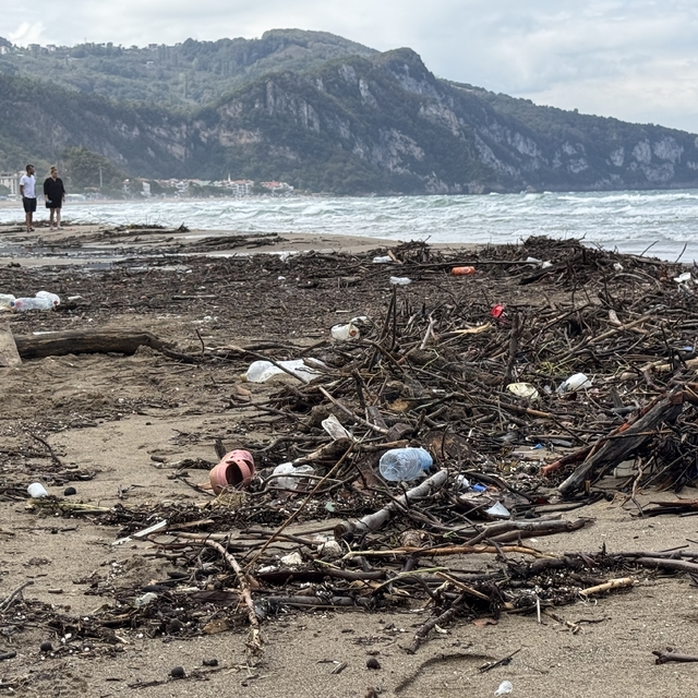 Bartın'da denize sürüklenen atıklar sahilde kirlilik oluşturdu
