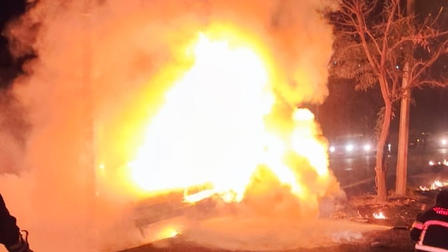 Diyarbakır'da otomobil kaldırıma çarpıp yandı: 1'i ağır, 3 yaralı