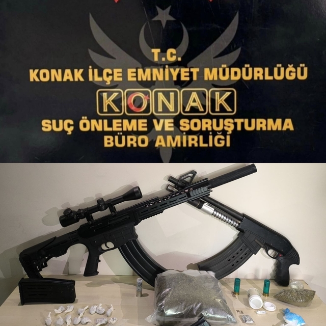 İzmir'de uyuşturucu ve silah kaçakçılığı operasyonunda yakalanan 2 zanlı tu...