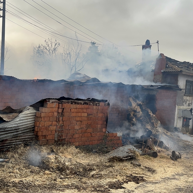 Çankırı'da samanlığın kullanılamaz hale geldiği yangında bitişiğindeki ev z...