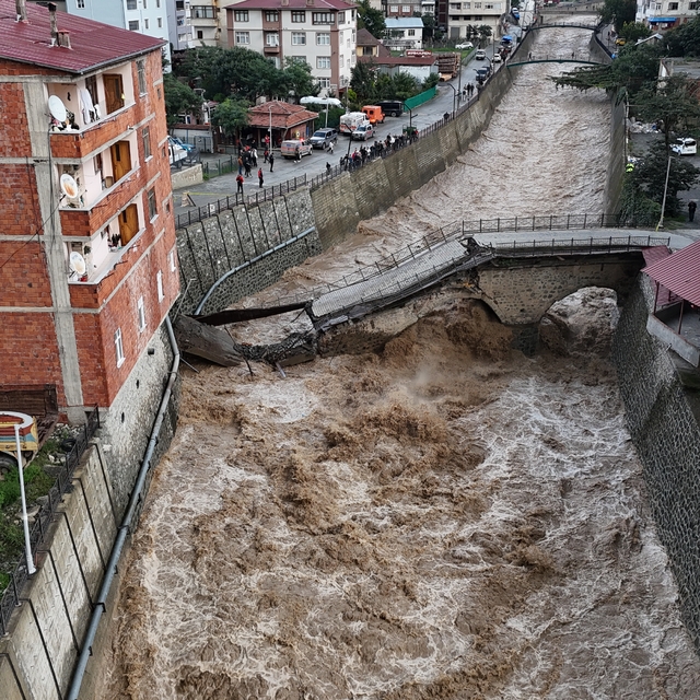 Artvin Borçka'da tarihi kesmetaş köprü yoğun yağış nedeniyle çöktü