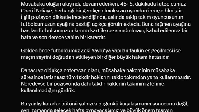 Samsunspor, Gaziantep FK karşılaşmasındaki hakem hatalarını TFF'ye bildireceklerini açıkladı