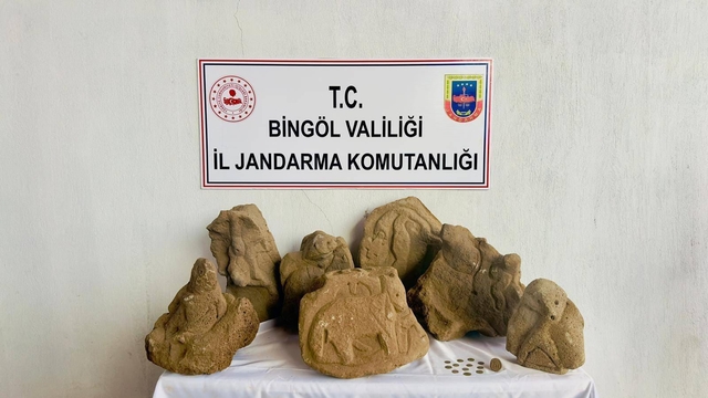 Bingöl'de figür işlemeli 17 kaya parçası ile 12 sikke ele geçirildi