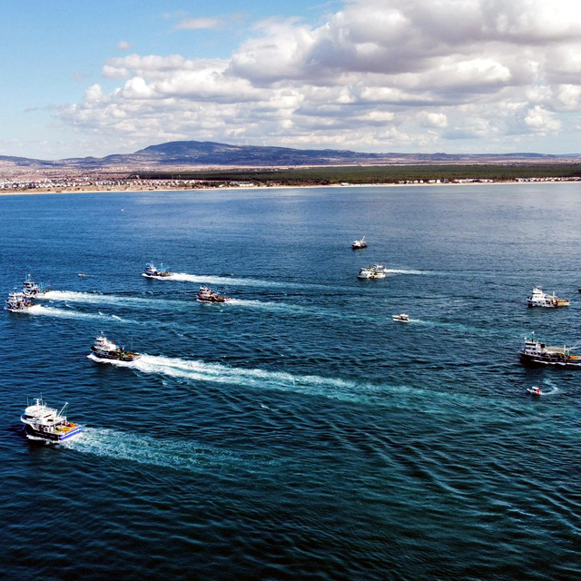 Saros'da 60 tekne ve bot Sumud Filosu ve Gazze'ye destek için tur attı