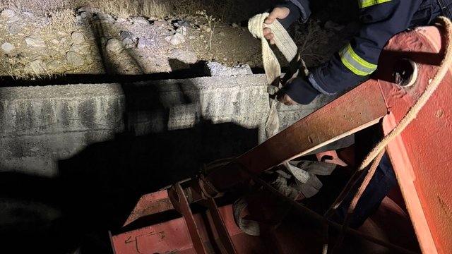 Siirt'te su kanalına düşen inek kurtarıldı