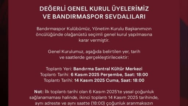 Bandırmaspor'da olağanüstü genel kurul kararı