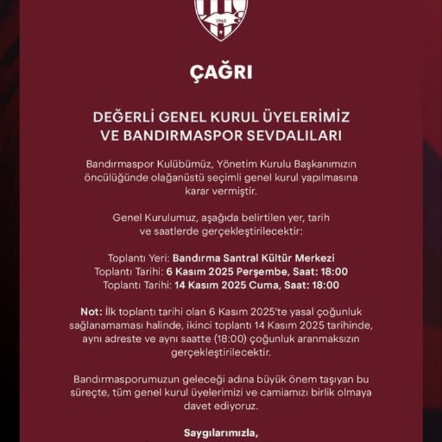 Bandırmaspor'da olağanüstü genel kurul kararı