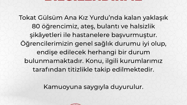 Tokat'ta 80 kız öğrenci ateş ve bulantı şikayetleriyle hastanelere başvurdu