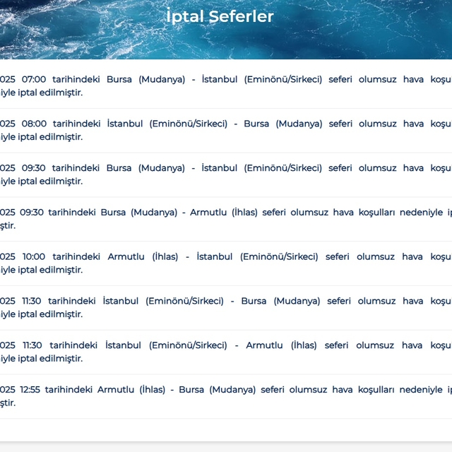 BUDO'nun 8 seferi iptal edildi