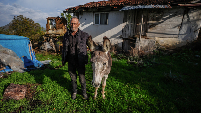 Sındırgı'da eşeği Kadife'yi enkazdan kurtaran sahibi duygusal anlar yaşadı