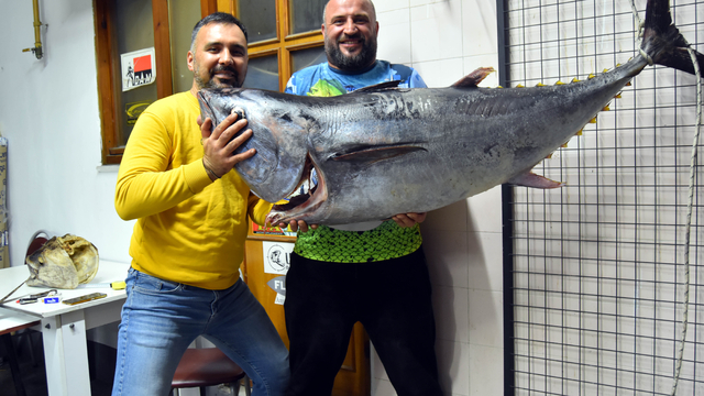 Oltayla 1 metre 73 santimlik orkinos yakaladı, o anları kaydetti