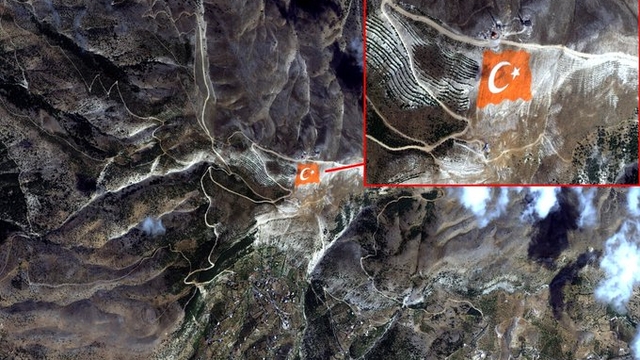 Kahramanmaraş Ahır Dağı zirvesine işlenen Türk bayrağı, Göktürk-1 uydusunun kamerasına yansıdı