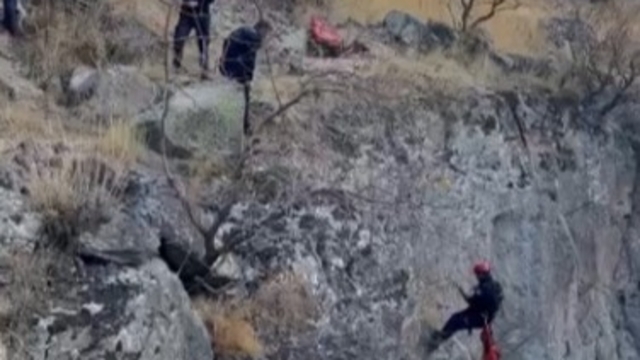 Kayseri'de uçurumda mahsur kalan keçiyi itfaiye ekipleri kurtardı