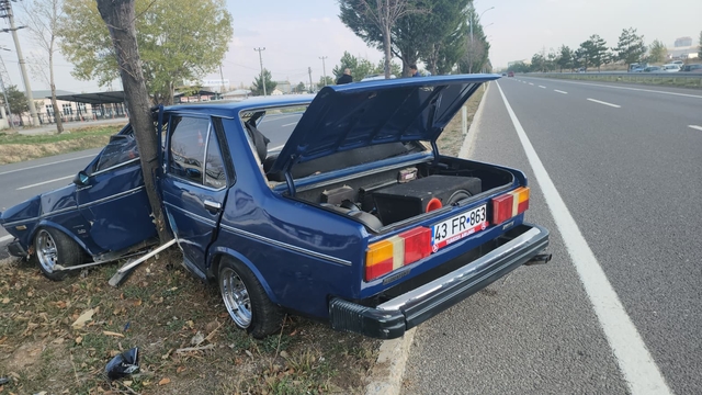 Kütahya'da ağaca çarpan otomobilin sürücüsü yaralandı