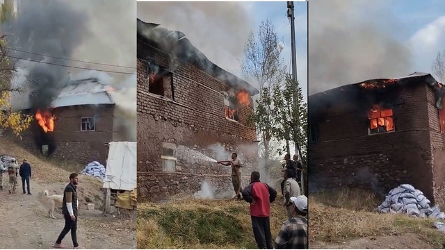 Hakkari'de 2 katlı toprak evde yangın