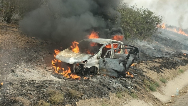 Adana-Mersin otoyolunda kontrolden çıkan otomobil alev aldı