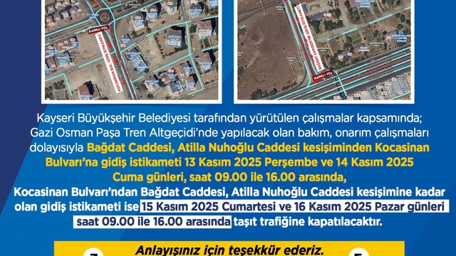 Büyükşehir Belediyesi'nden sürücülere 'onarım çalışması' uyarısı