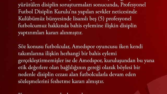 Amed Sportif Faaliyetler'de bahis soruşturmasına karışan 5 futbolcuyla yollar ayrıldı