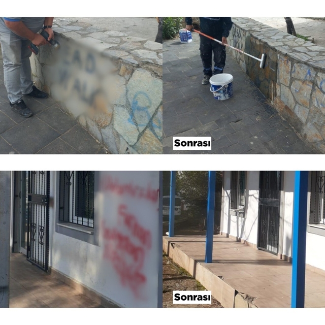 Kent estetiğini bozan yazılar ve resimler belediye ekiplerince temizleniyor