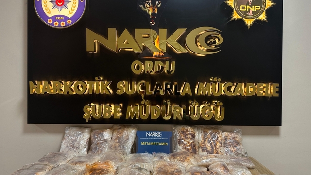 Ordu'da otomobilin kapılarına gizlenmiş 25 kilo 200 gram sentetik uyuşturucu ele geçirildi