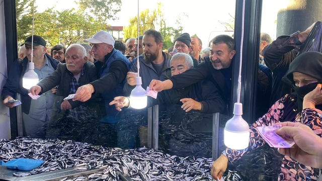 Artvin'in Hopa ilçesinde kilosu 20 liradan satılan 3 ton hamsi 2 saatte tükendi