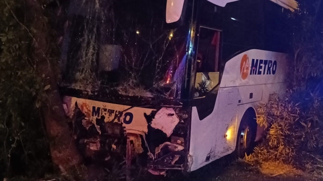 Antalya'da yolcu otobüsü refüjdeki ağaç ve aydınlatma direğine çarptı: 3 yaralı